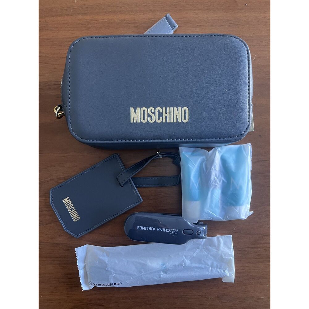Moschino Luggage Tag Toiletries Bag and Amenities Charcoal Gray